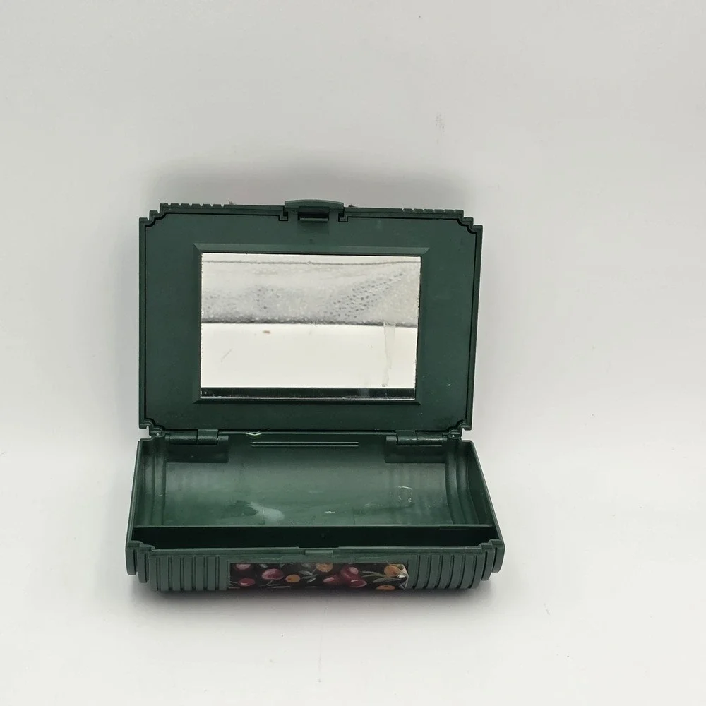 SASSABY Small Hunter‎ Green Cherry Makeup Case Vintage Model 110 90's  T2